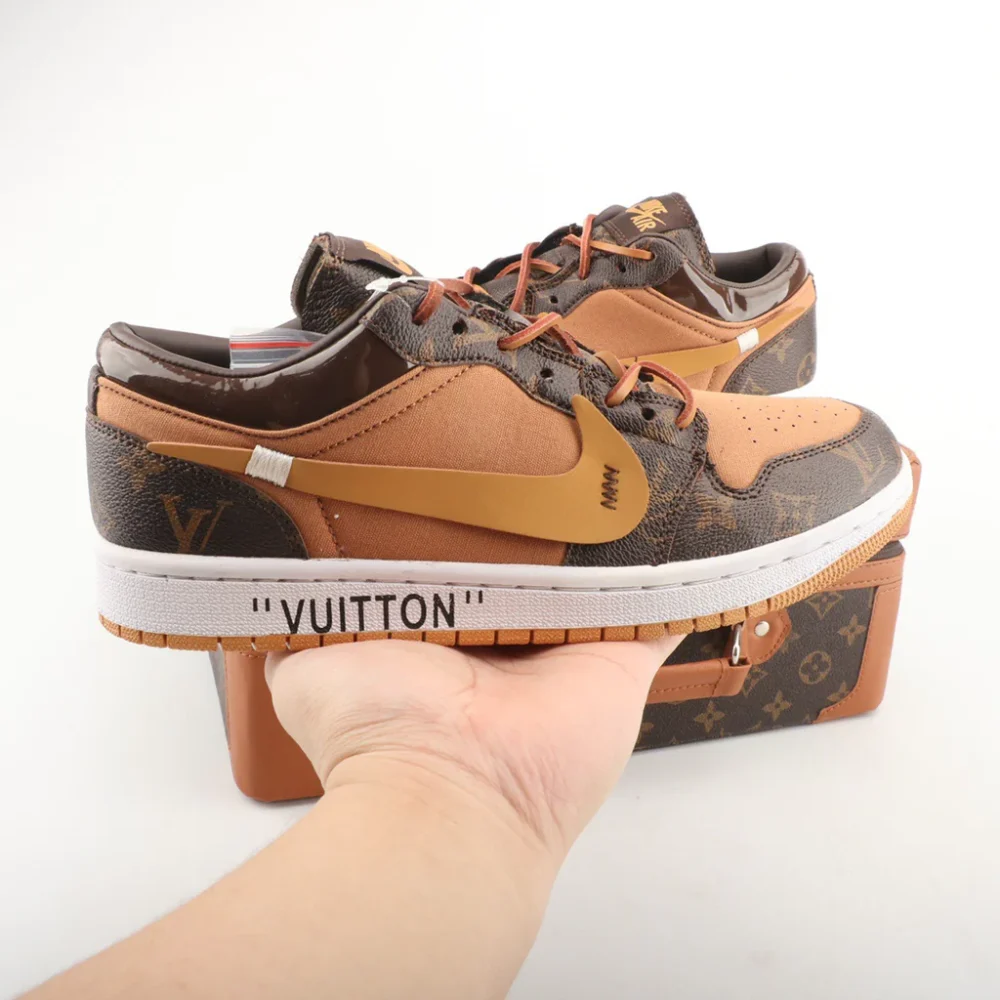 Nike Air Jordan 1 x LV Low Custom – Brown/Gold Monogram - Image 2