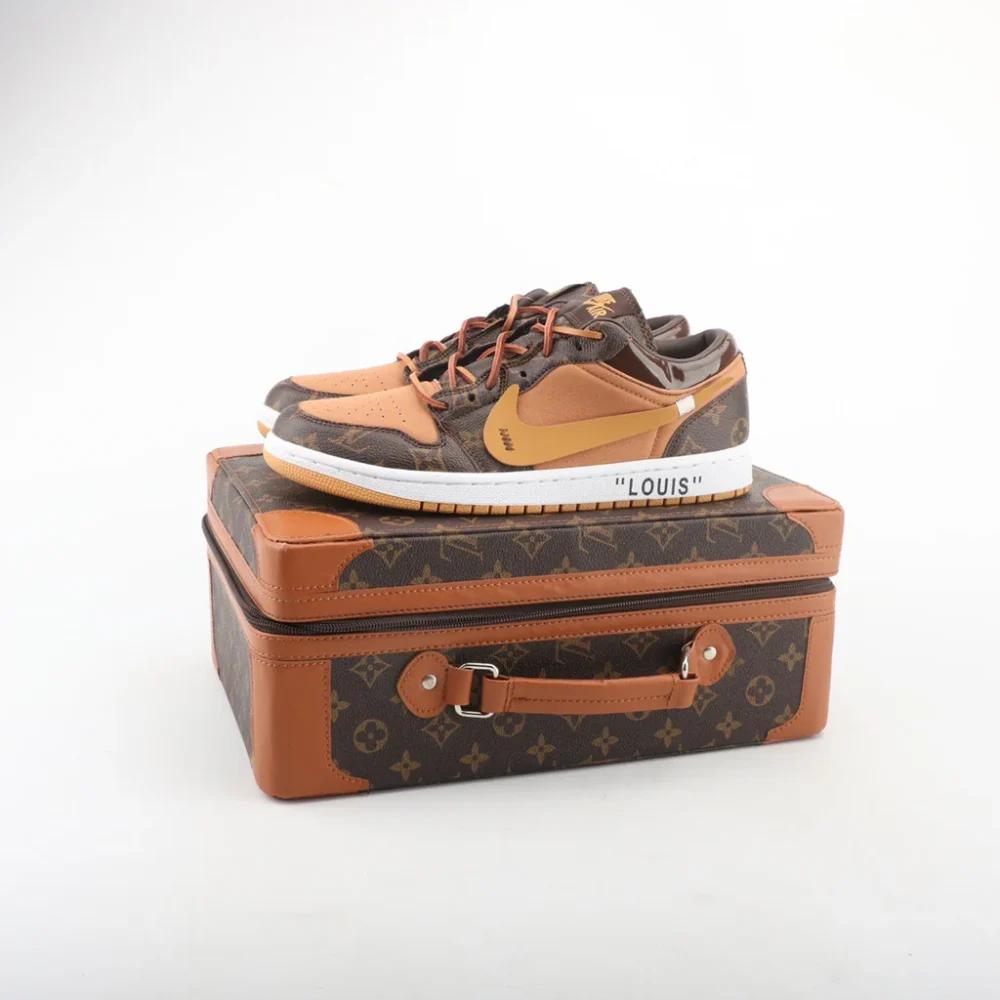 Nike Air Jordan 1 x LV Low Custom – Brown/Gold Monogram - Image 3