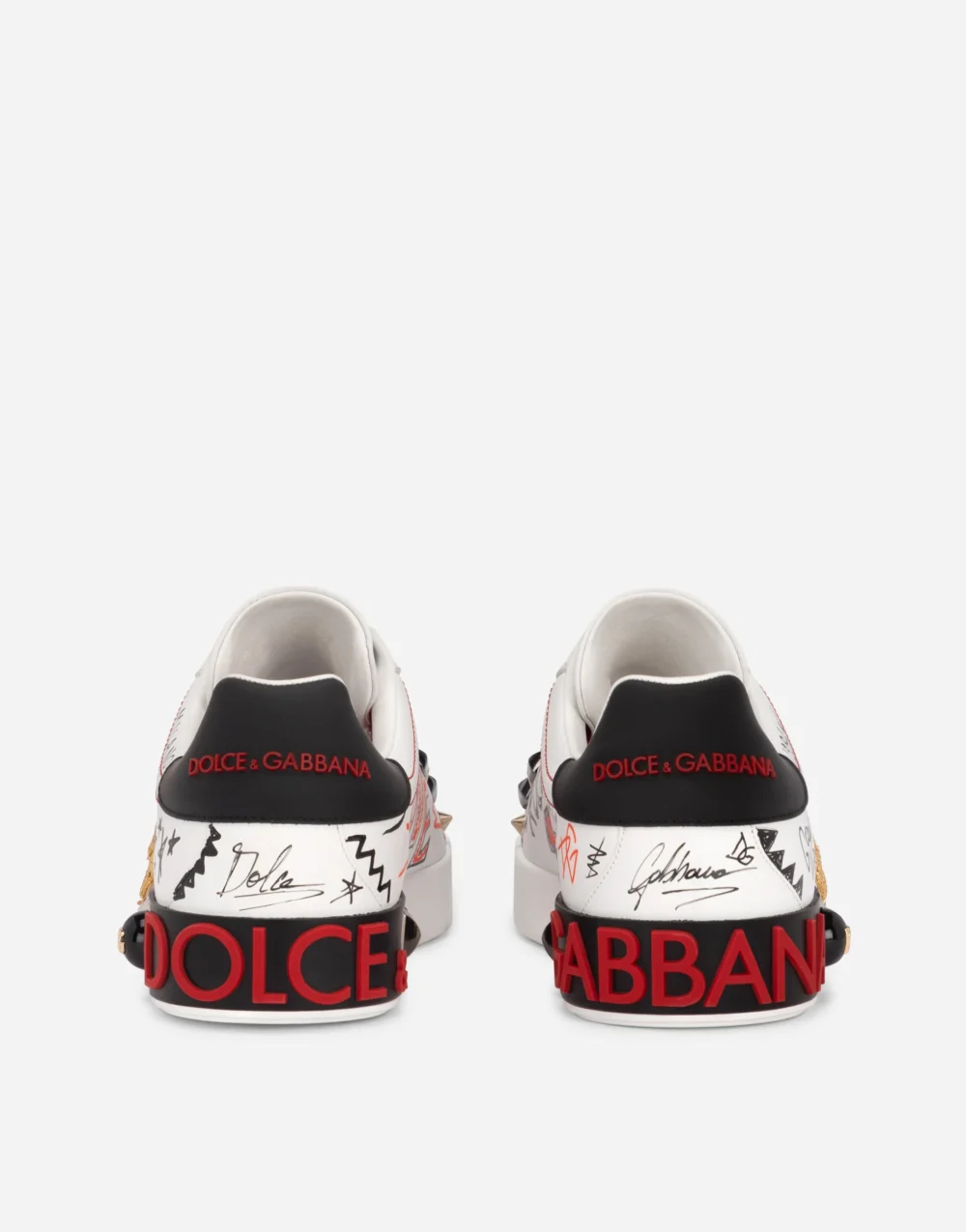 D&G Calfskin Portofino Sneakers With Embroidery And Studs - Image 5