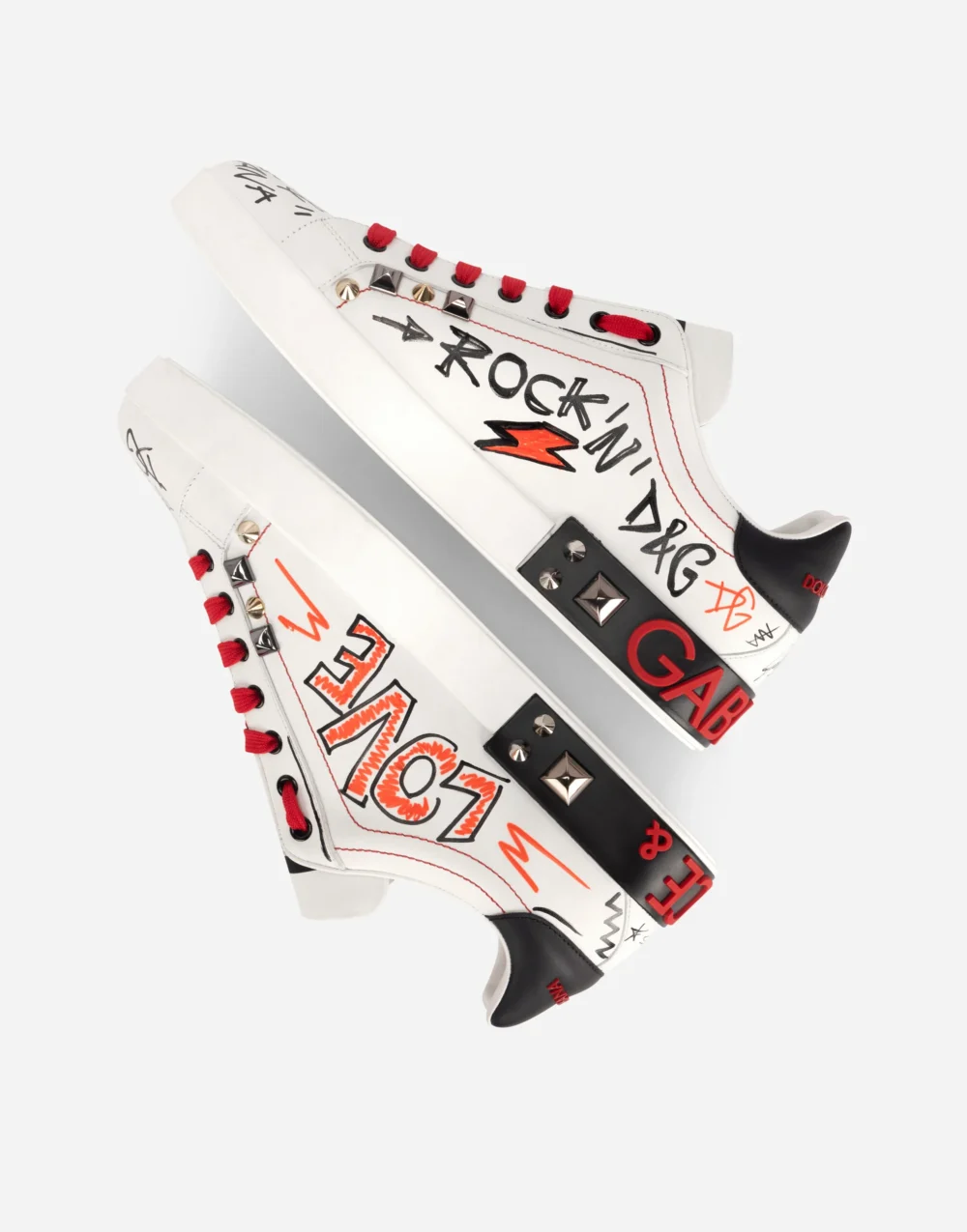 D&G Calfskin Portofino Sneakers With Embroidery And Studs - Image 3