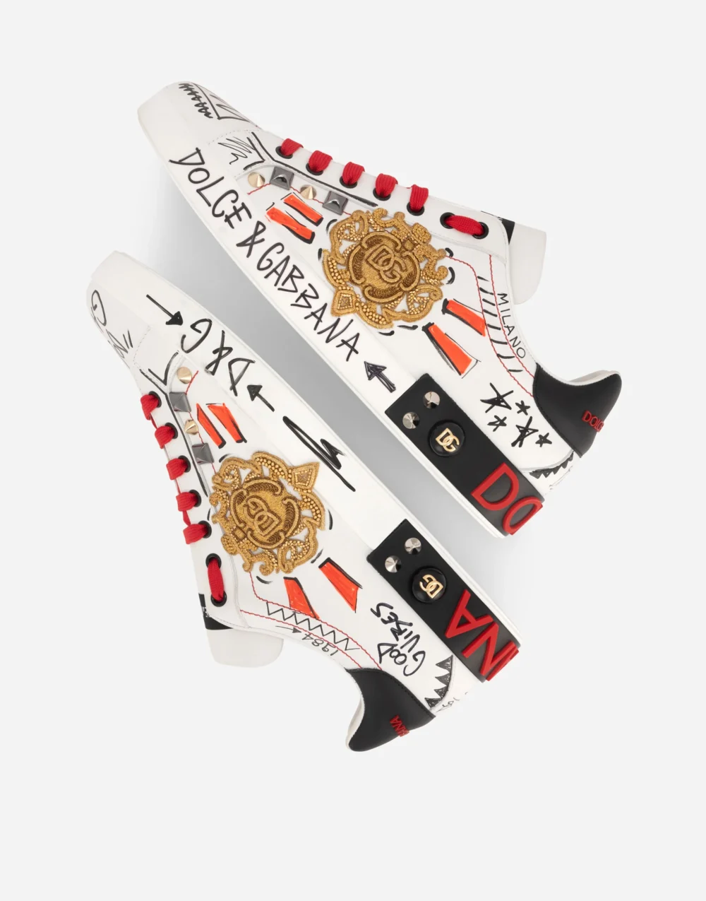 D&G Calfskin Portofino Sneakers With Embroidery And Studs - Image 2