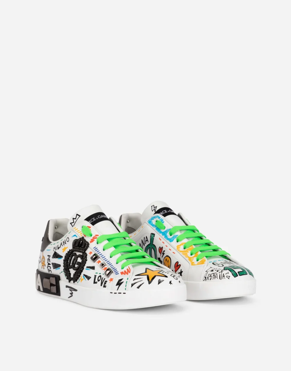 D&G Calfskin Portofino Sneakers With Embroidery And Studs - Image 2