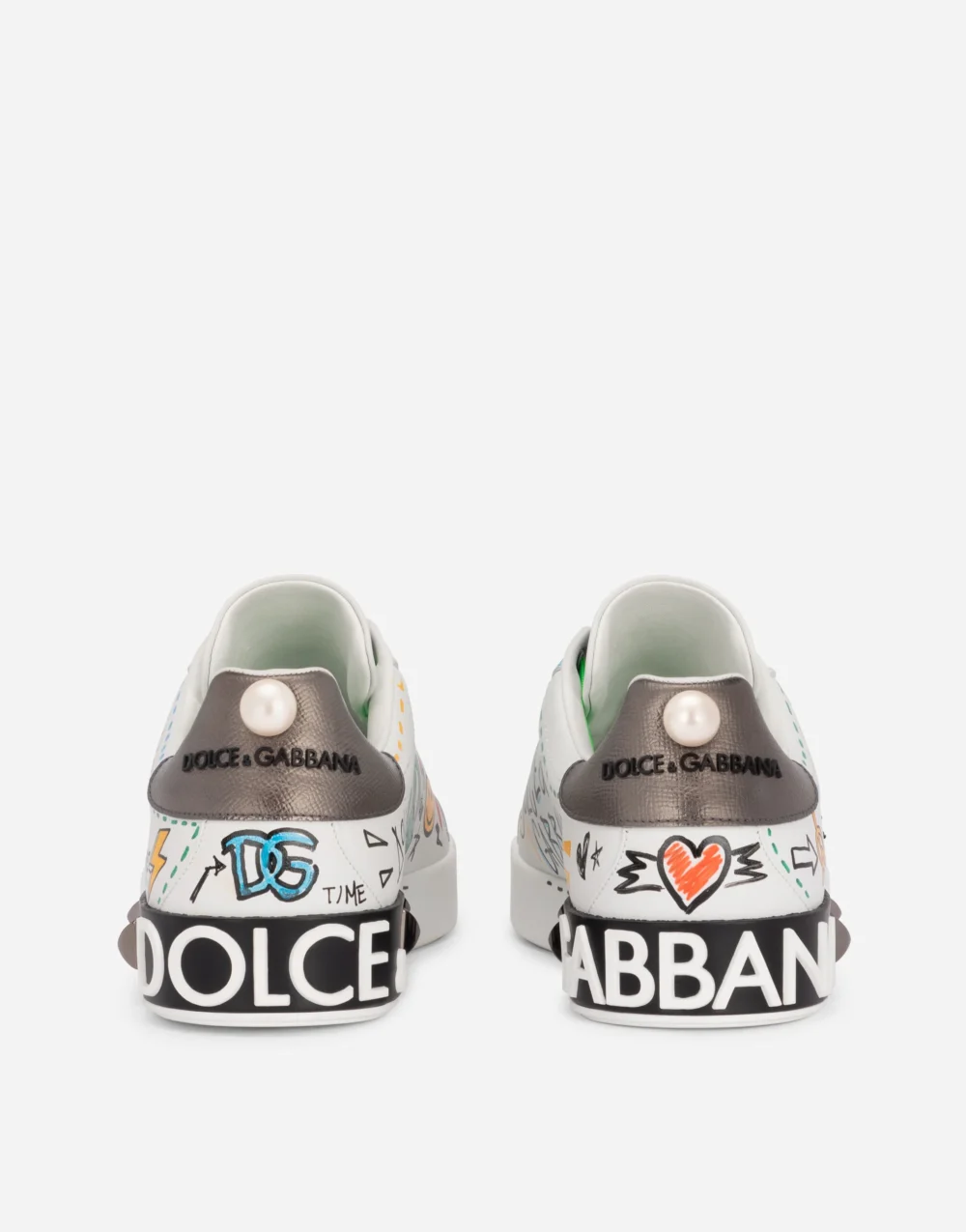 D&G Calfskin Portofino Sneakers With Embroidery And Studs - Image 3
