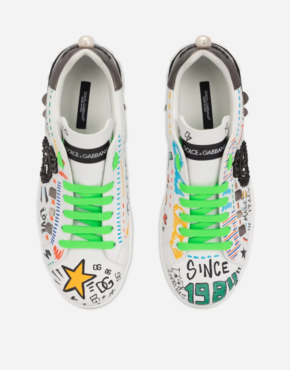 D&G Calfskin Portofino Sneakers With Embroidery And Studs - Image 4