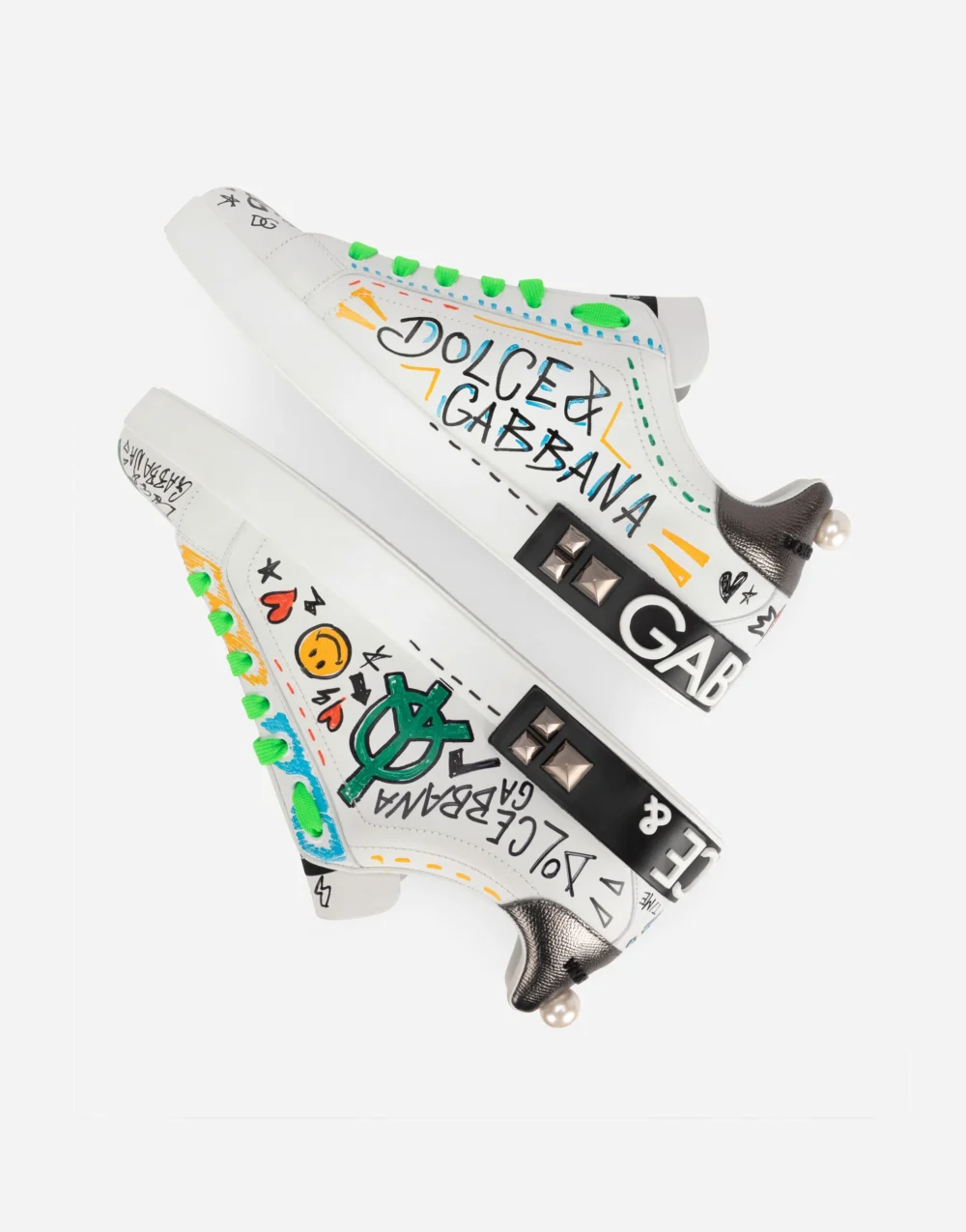 D&G Calfskin Portofino Sneakers With Embroidery And Studs - Image 5