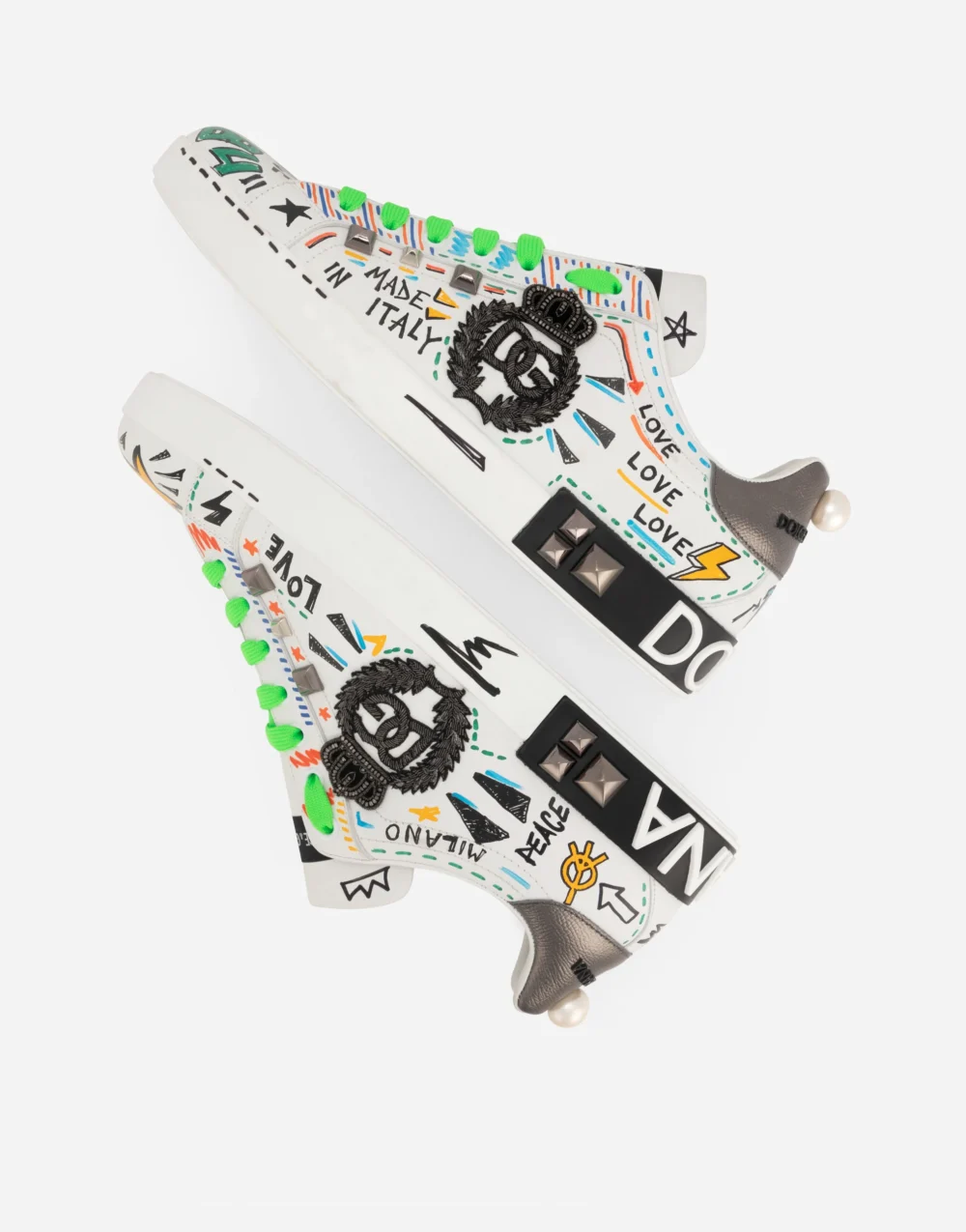 D&G Calfskin Portofino Sneakers With Embroidery And Studs - Image 6