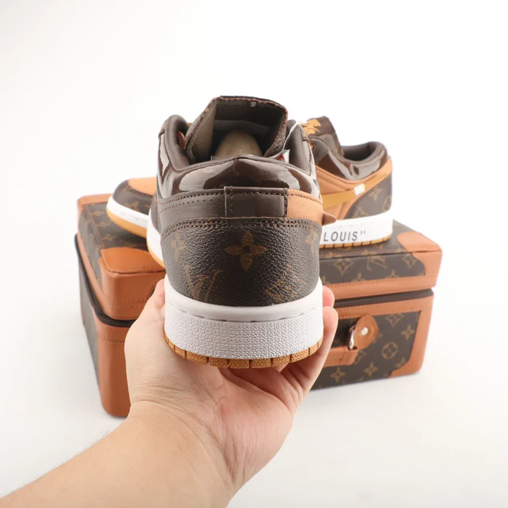 Nike Air Jordan 1 x LV Low Custom – Brown/Gold Monogram - Image 5