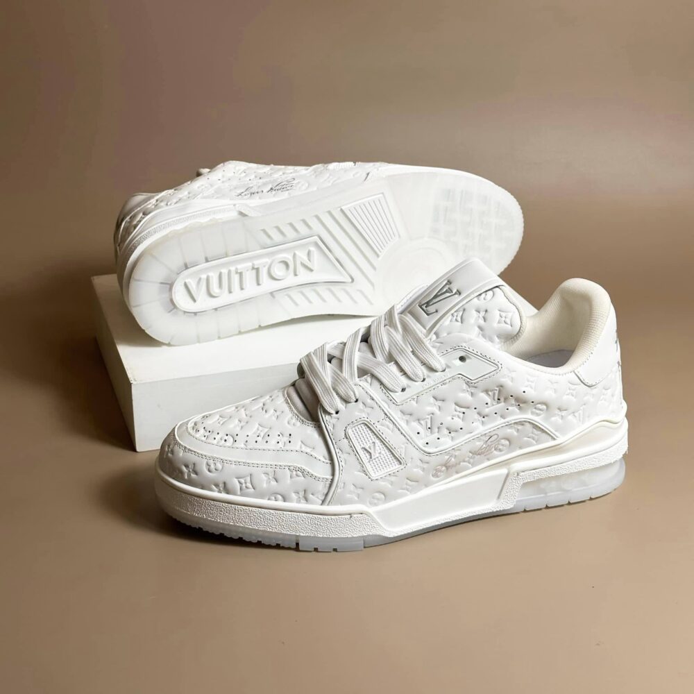 Louis Vuitton LV Trainer Sneaker – Triple White Monogram Embossed Edition - Image 2