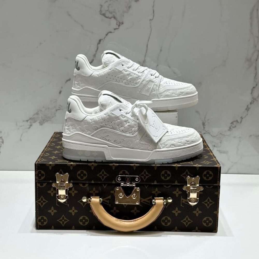 Louis Vuitton LV Trainer Sneaker – Triple White Monogram Embossed Edition - Image 4