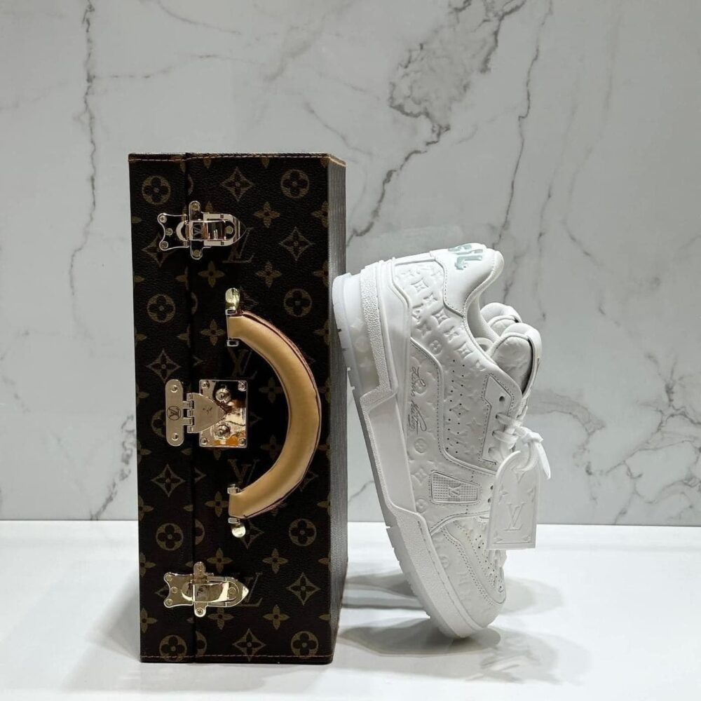 Louis Vuitton LV Trainer Sneaker – Triple White Monogram Embossed Edition - Image 3