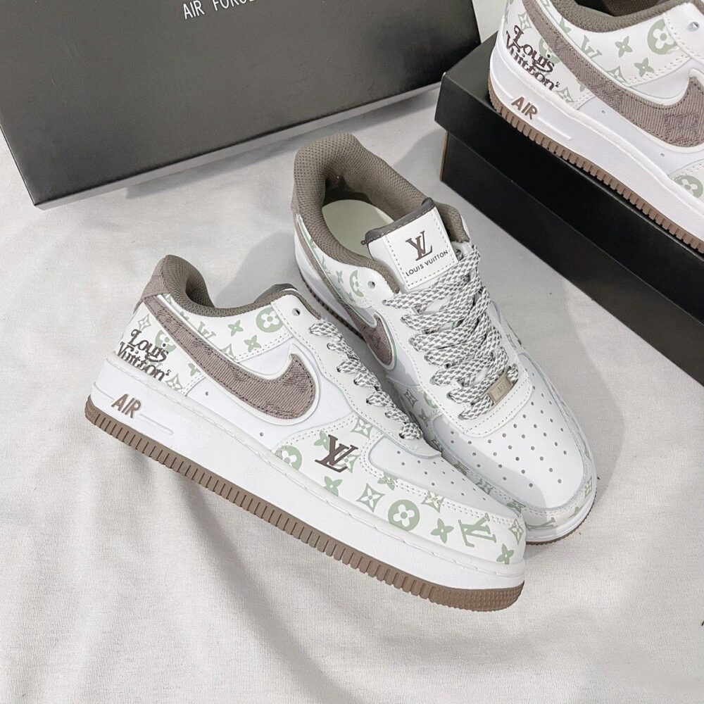 Louis Vuitton x Nike Air Force 1 White Mocha Monogram (Custom) - Image 2
