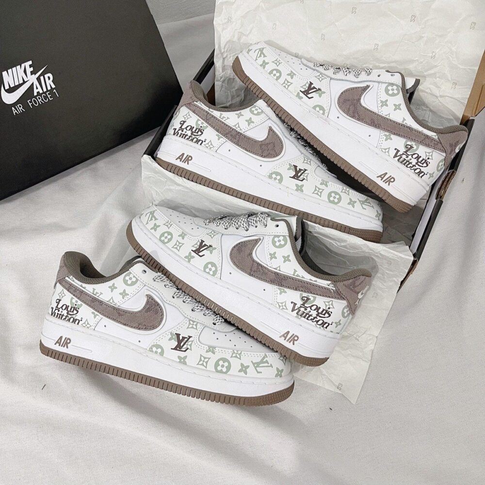Louis Vuitton x Nike Air Force 1 White Mocha Monogram (Custom) - Image 5