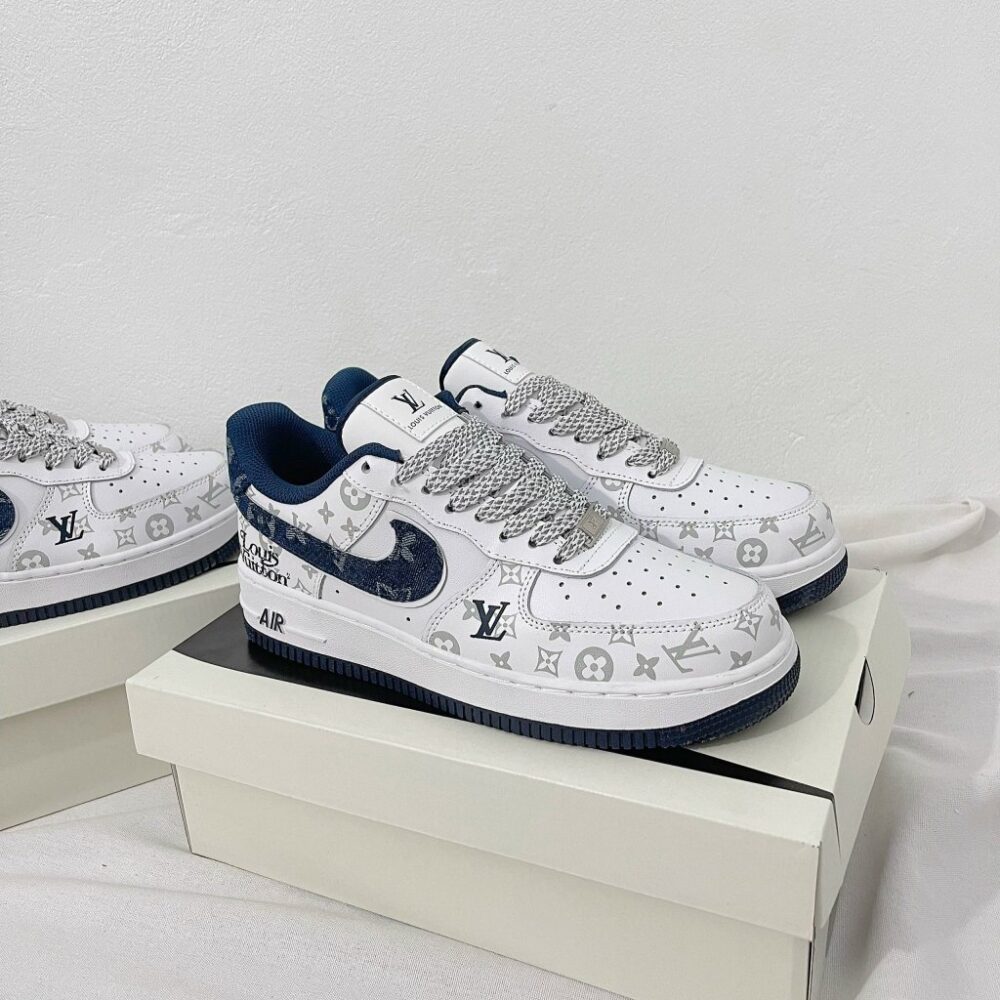 Louis Vuitton x Nike Air Force 1 White Navy Monogram ( Custom) - Image 5