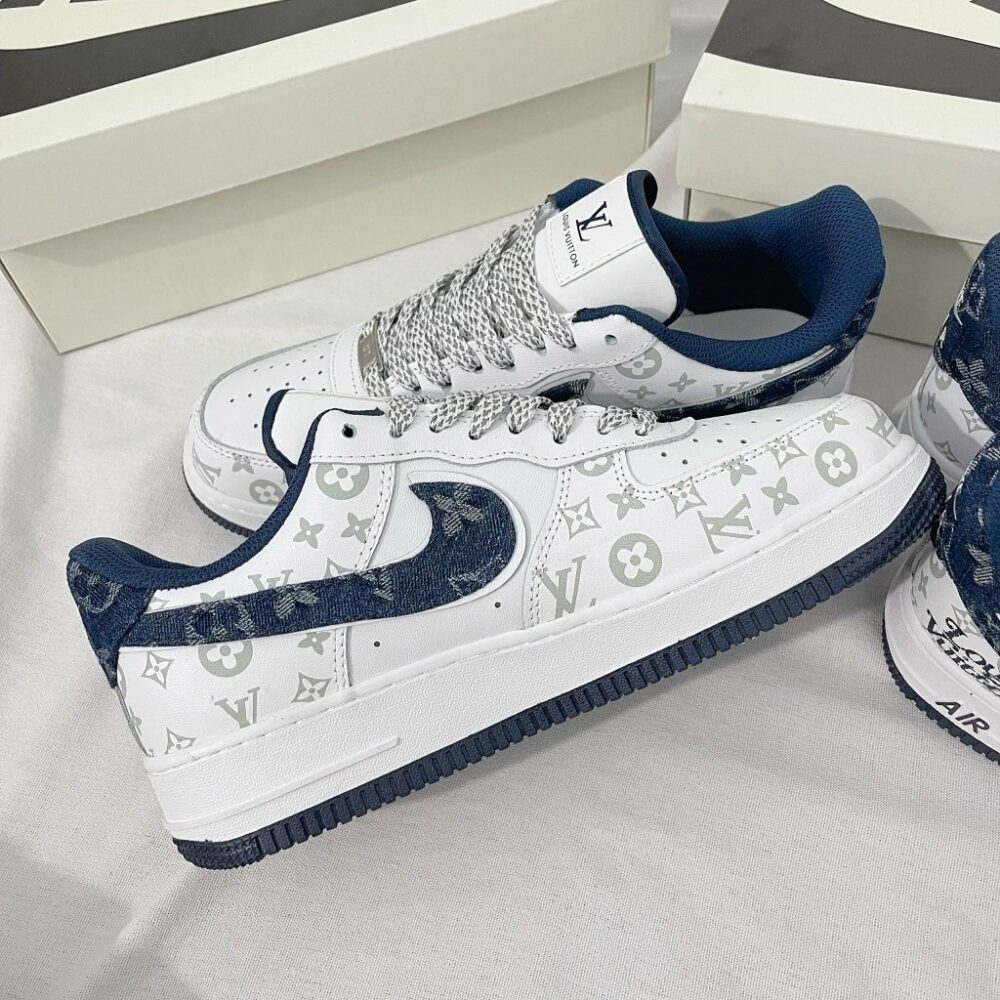 Louis Vuitton x Nike Air Force 1 White Navy Monogram ( Custom) - Image 3
