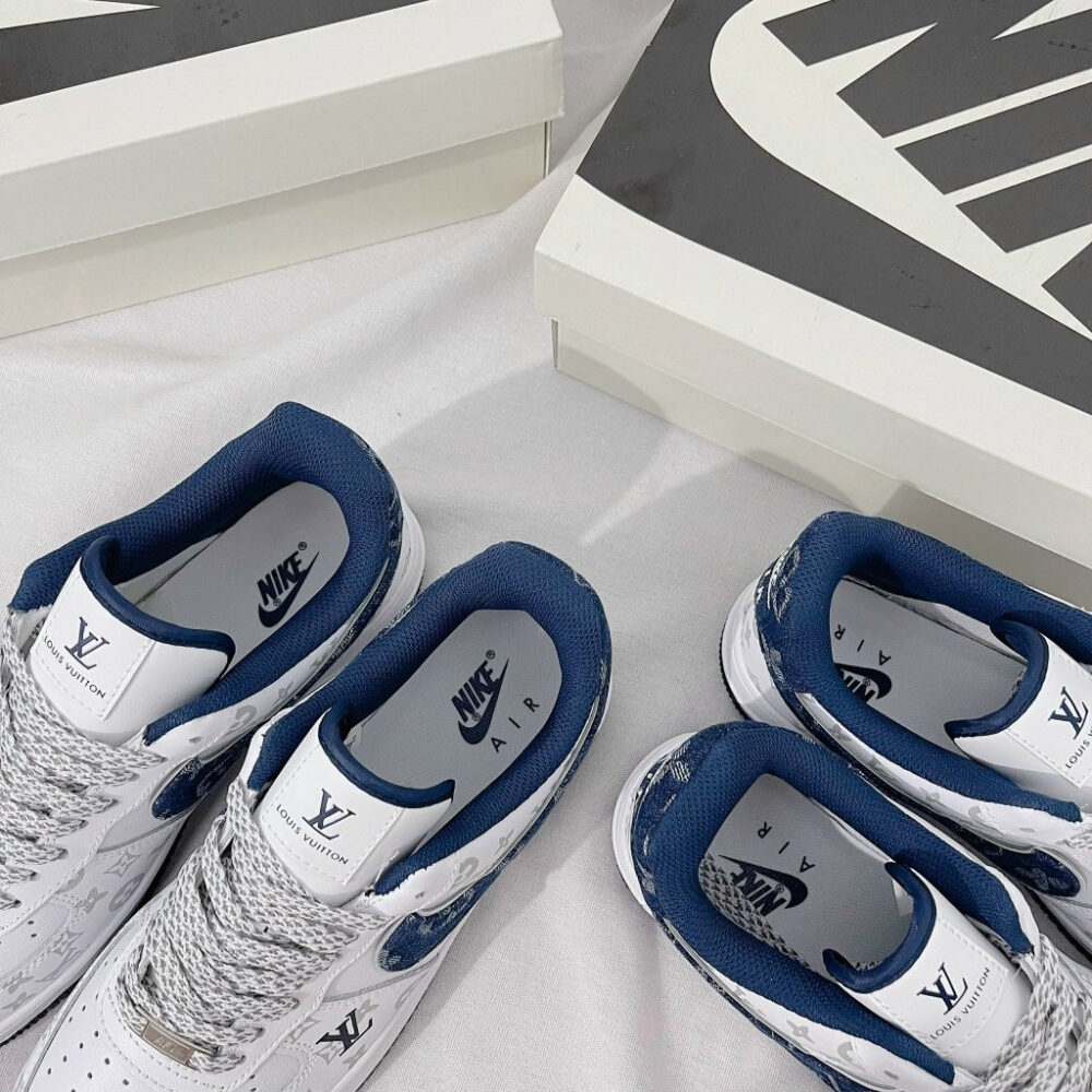Louis Vuitton x Nike Air Force 1 White Navy Monogram ( Custom) - Image 8