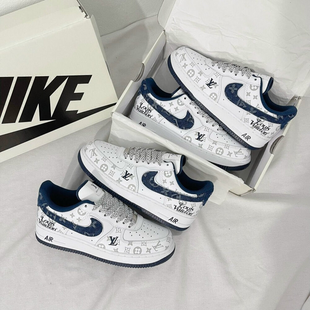 Louis Vuitton x Nike Air Force 1 White Navy Monogram ( Custom) - Image 6