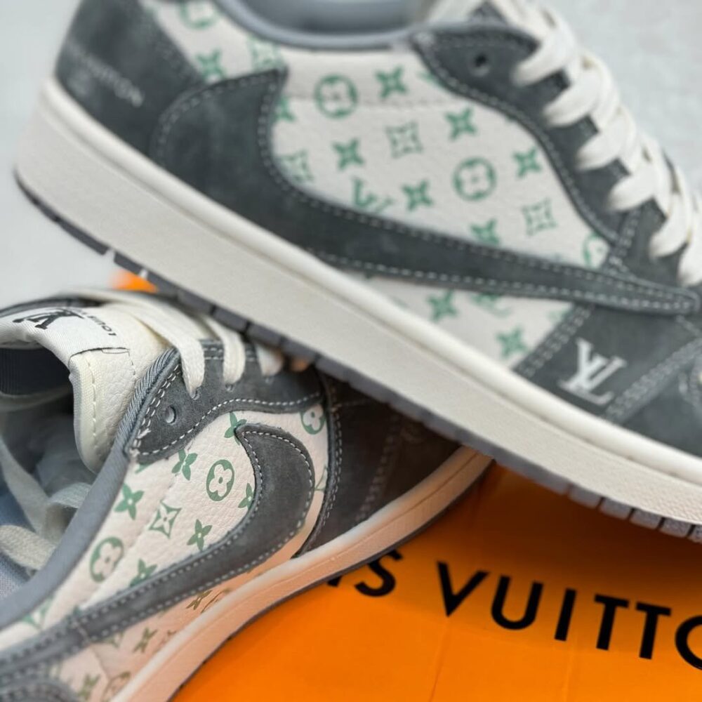 Louis Vuitton x Nike Air Jordan 1 Low "Green Monogram Suede" (Custom) - Image 6