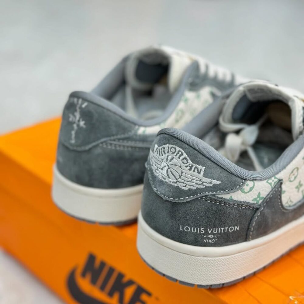 Louis Vuitton x Nike Air Jordan 1 Low "Green Monogram Suede" (Custom) - Image 4