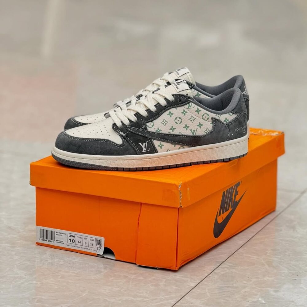 Louis Vuitton x Nike Air Jordan 1 Low "Green Monogram Suede" (Custom) - Image 2