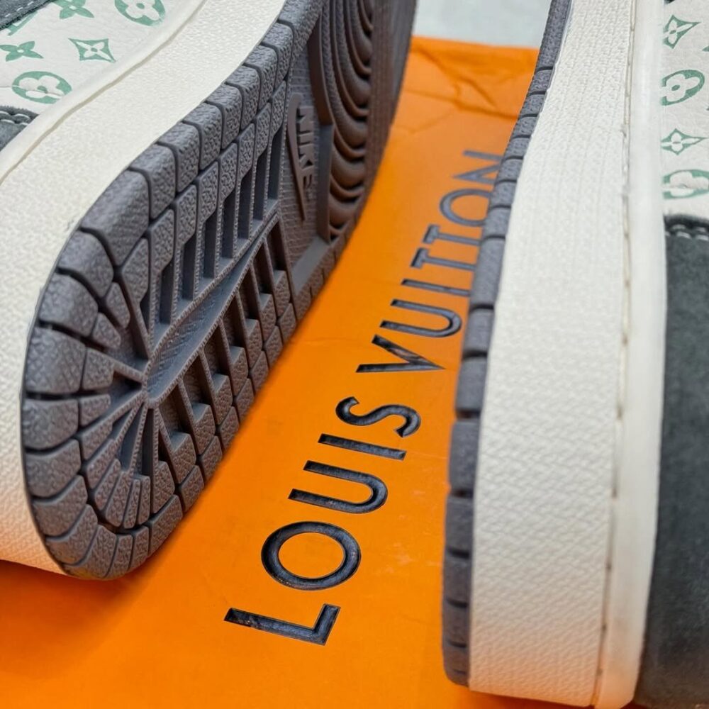 Louis Vuitton x Nike Air Jordan 1 Low "Green Monogram Suede" (Custom) - Image 3