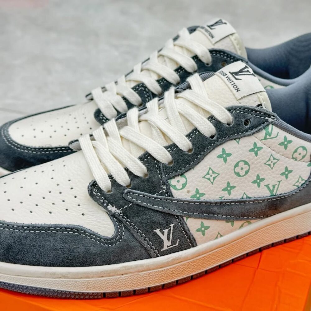 Louis Vuitton x Nike Air Jordan 1 Low "Green Monogram Suede" (Custom) - Image 5