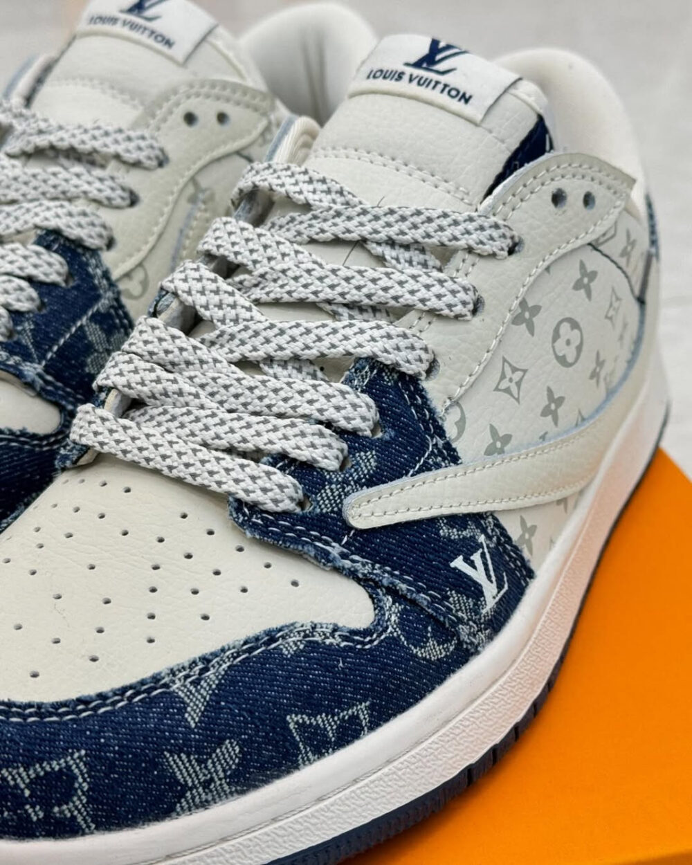 Louis Vuitton x Nike Air Jordan 1 Low "Monogram Denim" (Custom) - Image 2