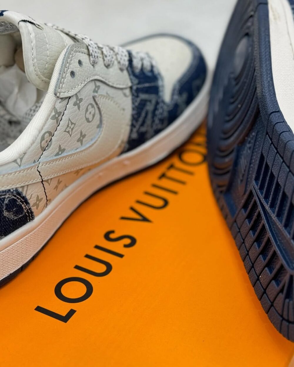 Louis Vuitton x Nike Air Jordan 1 Low "Monogram Denim" (Custom) - Image 5