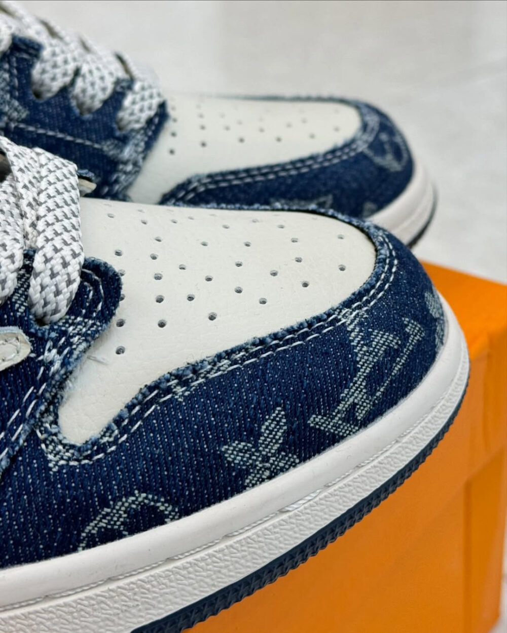 Louis Vuitton x Nike Air Jordan 1 Low "Monogram Denim" (Custom) - Image 3