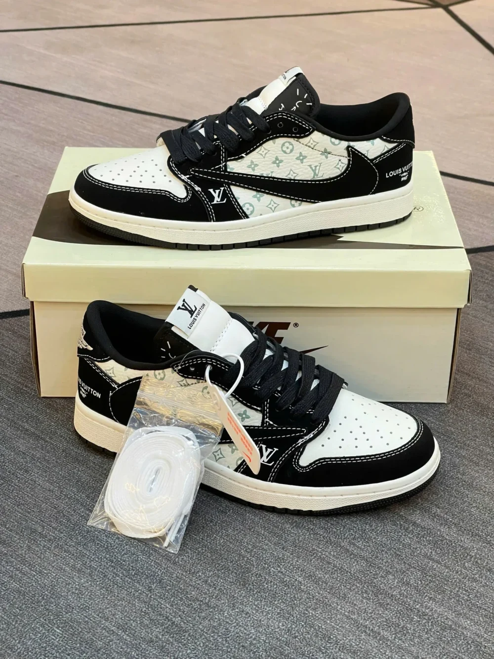 Louis Vuitton x Nike Air Jordan 1 Low "Panda Monogram" (Custom) - Image 3