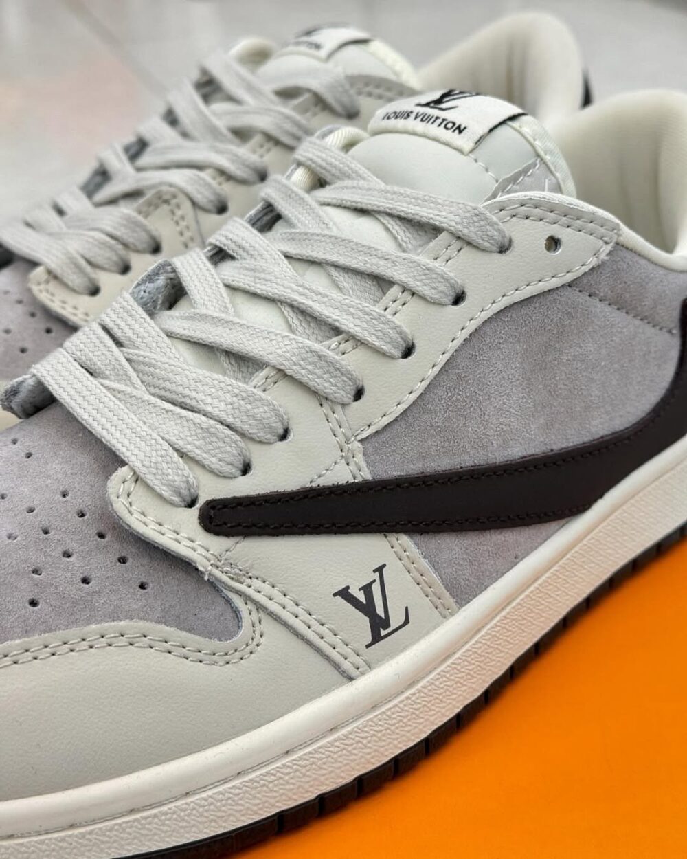 Louis Vuitton x Nike Air Jordan 1 Low "Shadow Grey Suede" (Custom) - Image 7
