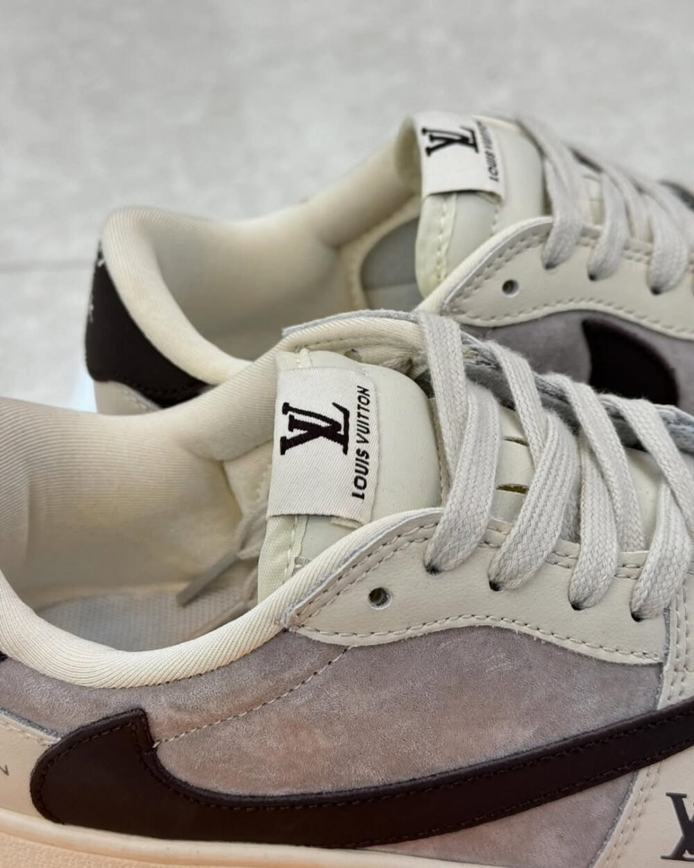 Louis Vuitton x Nike Air Jordan 1 Low "Shadow Grey Suede" (Custom) - Image 5